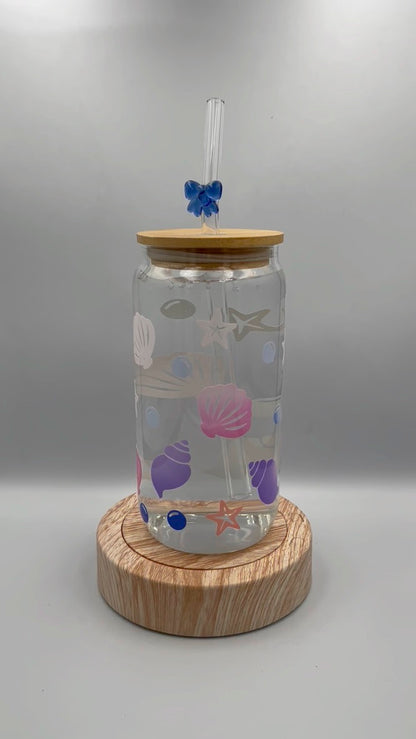 Enchanting Oceanside Magic: 500ml Color-Changing Seashell Glass Tumbler