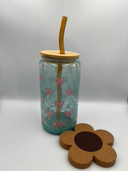 Blue Glitter Snow-globe Tumbler with Pink Bow – A Sparkling Touch of Magic