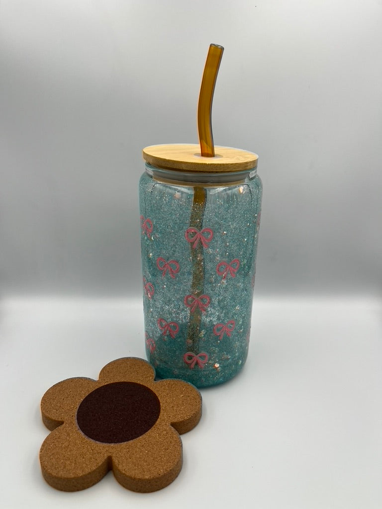 Blue Glitter Snow-globe Tumbler with Pink Bow – A Sparkling Touch of Magic