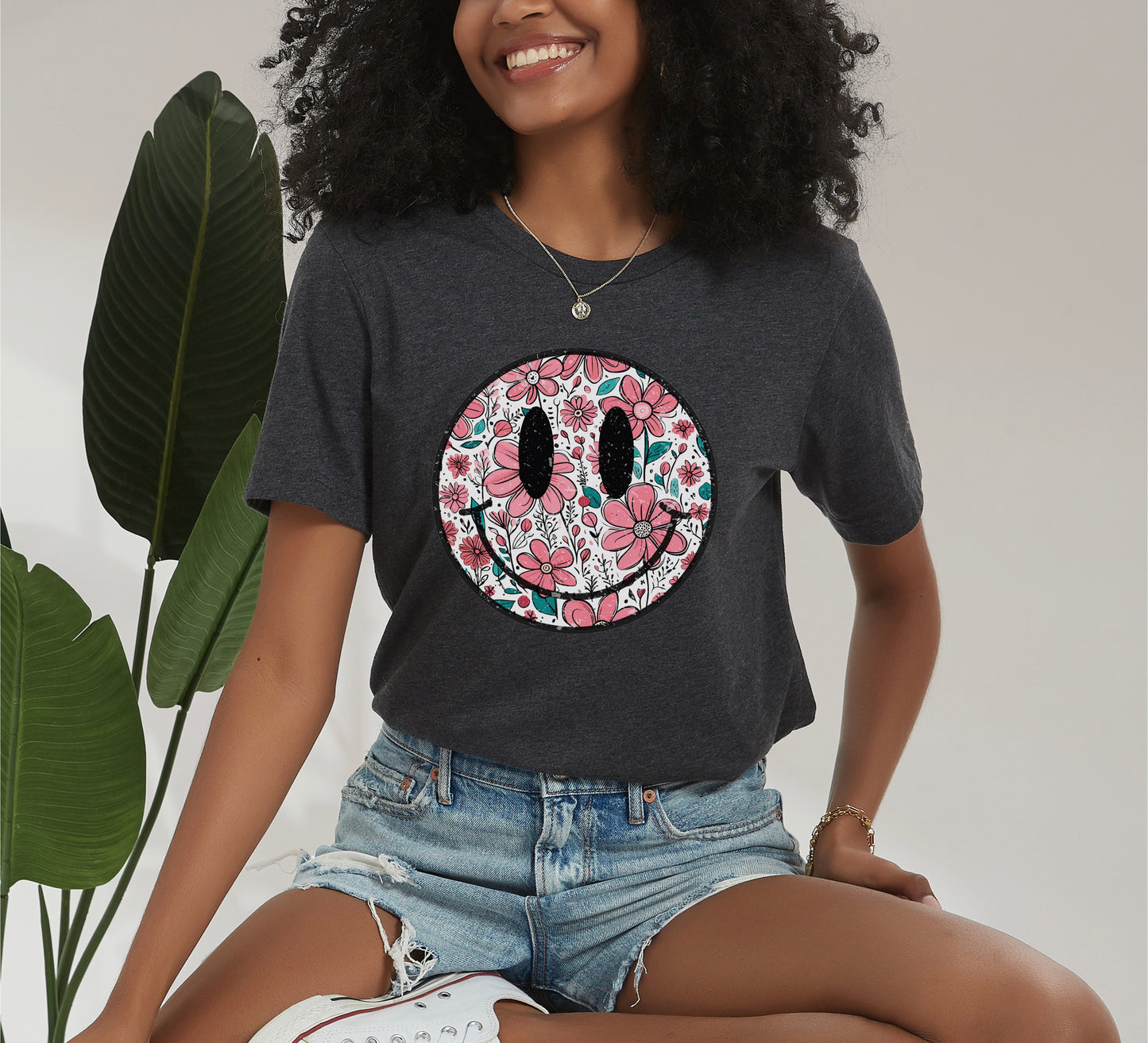 Retro Smiley Face Flowers Eco Tee