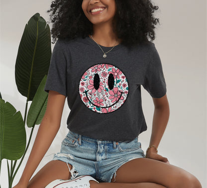 Retro Smiley Face Flowers Eco Tee