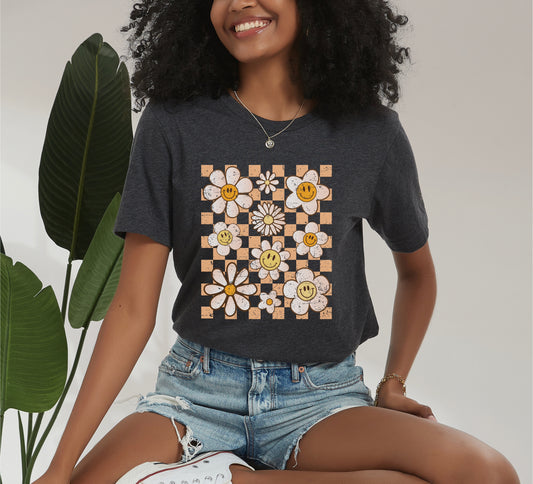 Retro Checkers Flowers Eco Tee!