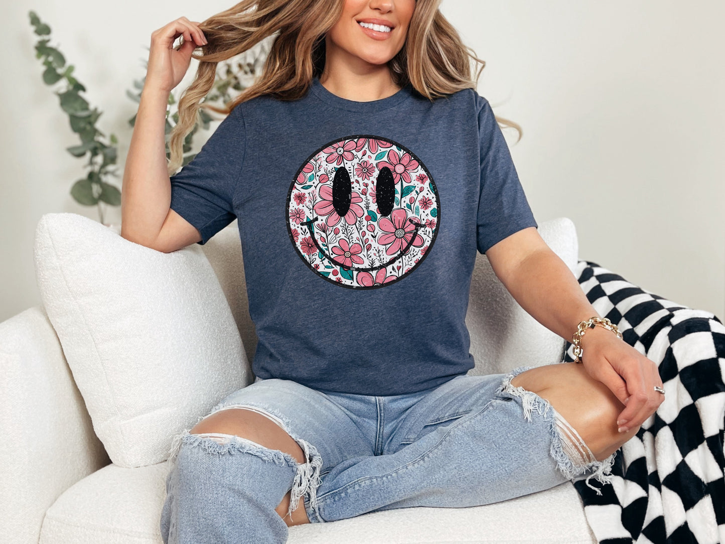 Retro Smiley Face Flowers Eco Tee