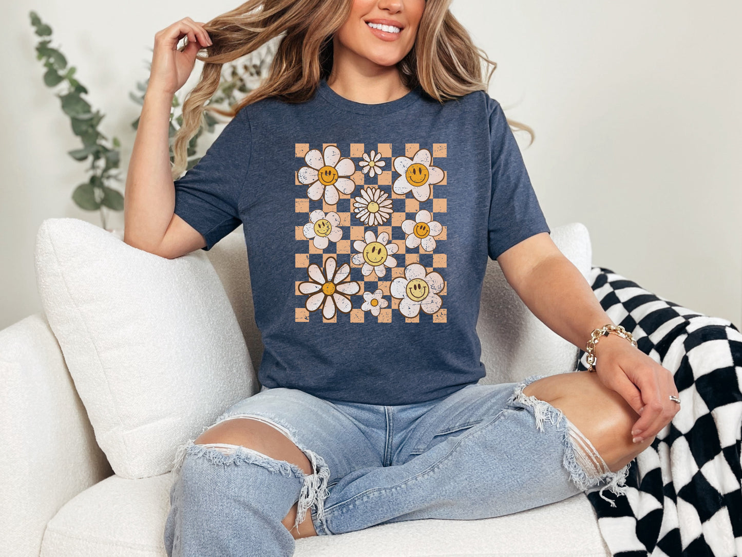 Retro Checkers Flowers Eco Tee!