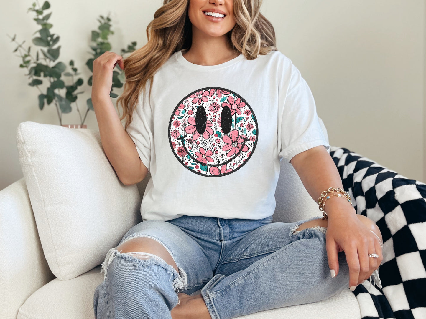 Retro Smiley Face Flowers Eco Tee