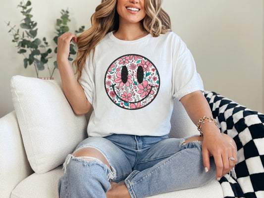 Retro Smiley Face Flowers Eco Tee